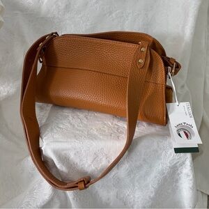 Elegant Camel Colored Leather & suede Shoulder Bag Anna Paola